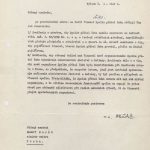 Dopis ministra vnitra Rudolfa Baráka ze 7. listopadu 1958, adresovaný ministru školství a kultury dr. Františku Kahudovi (ABS, f. A 2/1 inv. j. 1288).